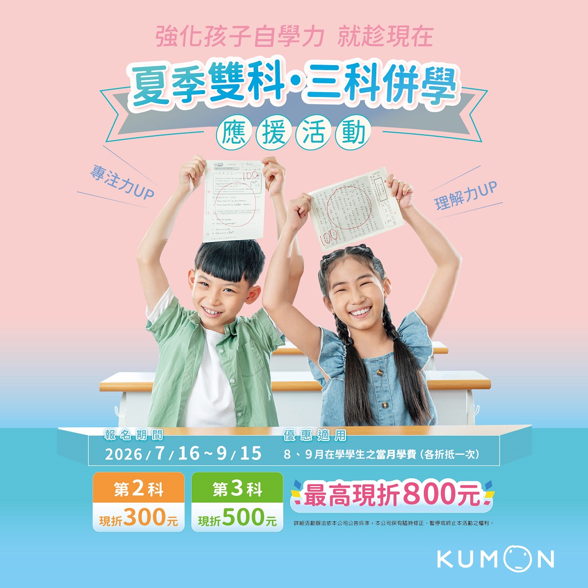 8-9月夏季併學應援，最高現折800元學費！